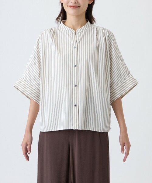 TRANS WORK (大きいサイズ) / トランスワーク (オオキイサイズ) その他トップス | 【L】【接触冷感・遮熱性・防しわ(着用じわ)・ウォッシャブル】ソフトライプライターマルチストライプブラウス | 詳細2