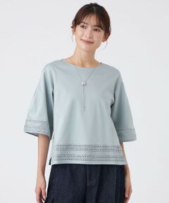 TRANS WORK (大きいサイズ) / トランスワーク (オオキイサイズ) その他トップス | 【L】【ウォッシャブル】レースコンビコットンポンチカットソー