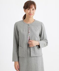 TRANS WORK / トランスワーク ノーカラージャケット | 【セットアップ対応】【美シリーズ】【ウォッシャブル】ミックスツィードノーカラージャケット