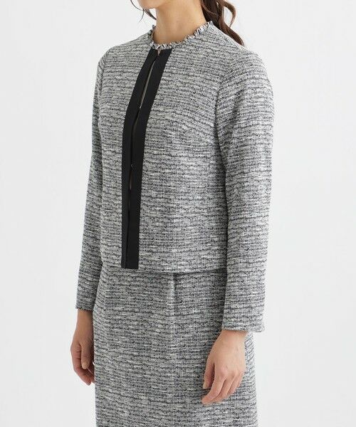 TRANS WORK / トランスワーク ノーカラージャケット | 【セットアップ対応】【美シリーズ】【ウォッシャブル】ツィードジャージノーカラージャケット | 詳細4