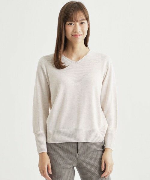 TRANS WORK / トランスワーク ニット・セーター | 【ウォッシャブル】ミックスウールVネックニット(ライトグレー1)