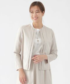 TRANS WORK / トランスワーク ノーカラージャケット | 【ウォッシャブル】【セットアップ対応】ストレッチタフタコンビネーションノーカラージャケット