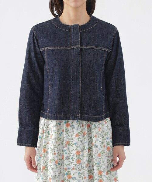 TRANS WORK / トランスワーク ノーカラージャケット | 【ウォッシャブル】ブレンドデニムノーカラーブルゾン | 詳細2