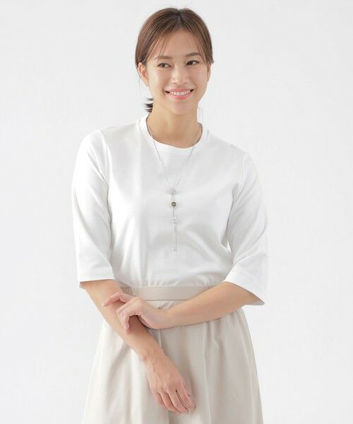 TRANS WORK/トランスワーク 【ウォッシャブル】コンパクトコットンポンチ7分袖ドレスTシャツ オフホワイト1 40 TRANS WORK/トランスワーク 【ウォッシャブル】コンパクトコットンポンチ7分袖ドレスTシャツ オフホワイト1 40
