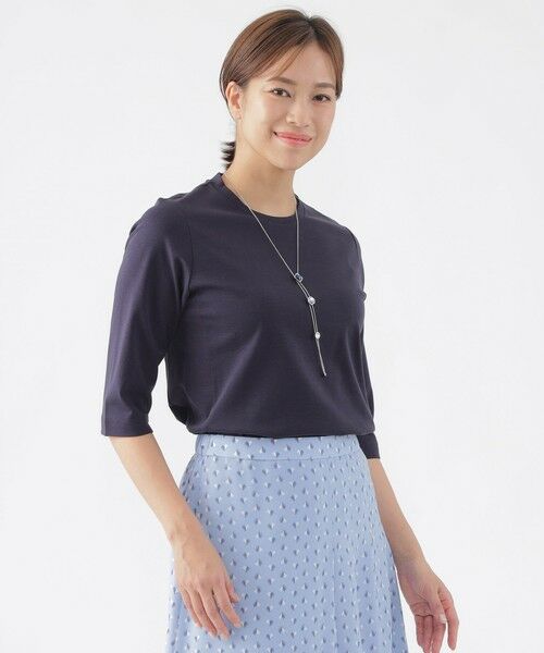 TRANS WORK/トランスワーク 【ウォッシャブル】コンパクトコットンポンチ7分袖ドレスTシャツ ネイビー3 40 TRANS WORK/トランスワーク 【ウォッシャブル】コンパクトコットンポンチ7分袖ドレスTシャツ ネイビー3 40