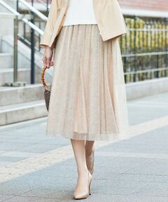 TRANS WORK / トランスワーク ロング・マキシ丈スカート | 【ウォッシャブル】チュールフラワープリントギャザーフレアースカート