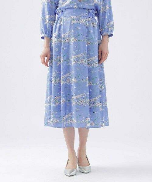 TRANS WORK/トランスワーク 【イラストレーターコラボ企画】【ウォッシャブル】ビエラ Hamptonsプリントギャザースカート ブルー5 38 TRANS WORK/トランスワーク 【イラストレーターコラボ企画】【ウォッシャブル】ビエラ Hamptonsプリントギャザースカート ブルー5 38