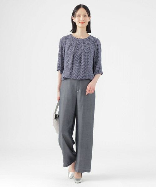 TRANS WORK / トランスワーク シャツ・ブラウス | 【ウォッシャブル】ラインキューブプリントコンビブラウス | 詳細3