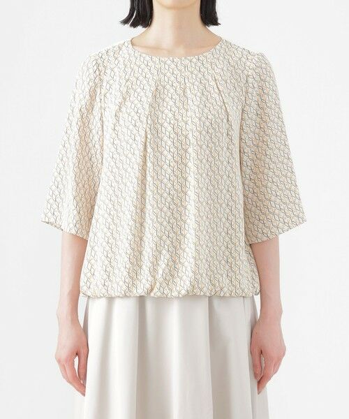 TRANS WORK / トランスワーク シャツ・ブラウス | 【ウォッシャブル】ラインキューブプリントコンビブラウス | 詳細4