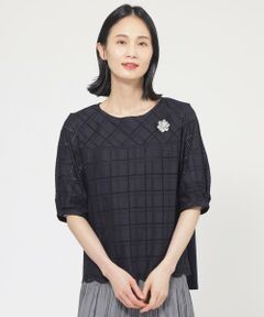 TRANS WORK / トランスワーク カットソー | 【ウォッシャブル】カットワークチェックコンビカットソー