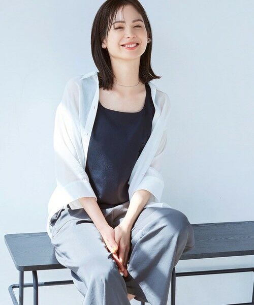 TRANS WORK / トランスワーク カットソー | 【ウォッシャブル】ストレッチサテンコンビタンクトップ | 詳細1