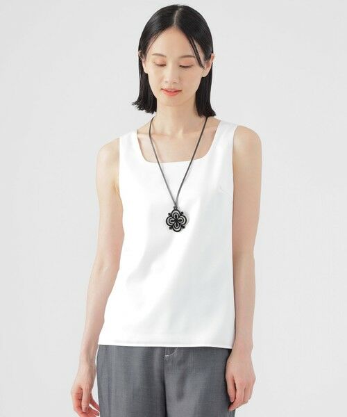 TRANS WORK/トランスワーク 【ウォッシャブル】ストレッチサテンコンビタンクトップ オフホワイト2 38 TRANS WORK/トランスワーク 【ウォッシャブル】ストレッチサテンコンビタンクトップ オフホワイト2 38