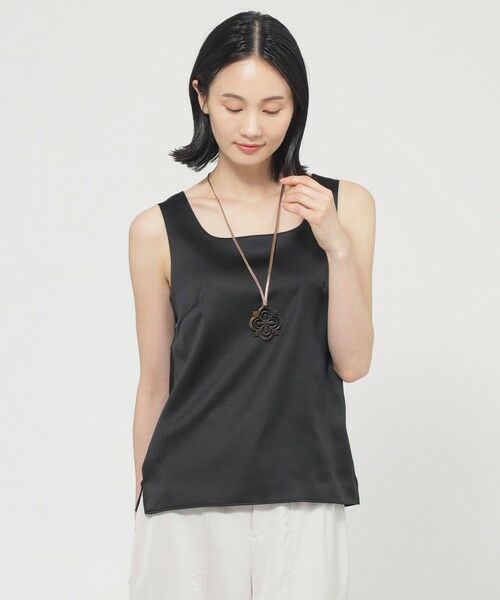 TRANS WORK/トランスワーク 【ウォッシャブル】ストレッチサテンコンビタンクトップ ブラック1 40 TRANS WORK/トランスワーク 【ウォッシャブル】ストレッチサテンコンビタンクトップ ブラック1 40