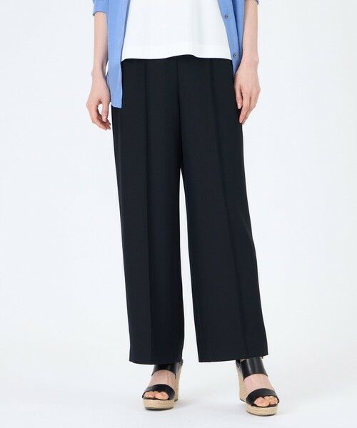 TRANS WORK/トランスワーク 【ウォッシャブル】【接触冷感】【UV】バックサテンジョーゼットワイドパンツ ネイビー3 38 TRANS WORK/トランスワーク 【ウォッシャブル】【接触冷感】【UV】バックサテンジョーゼットワイドパンツ ネイビー3 38