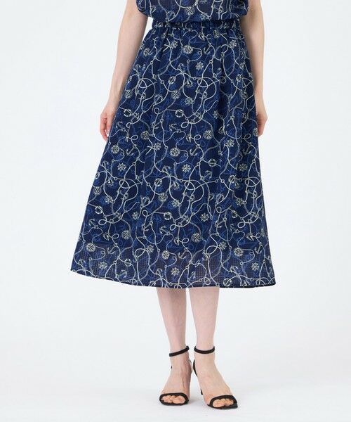 TRANS WORK / トランスワーク ロング・マキシ丈スカート | 【ウォッシャブル】ミジンサッカー マリンプリントスカート(ネイビー3)