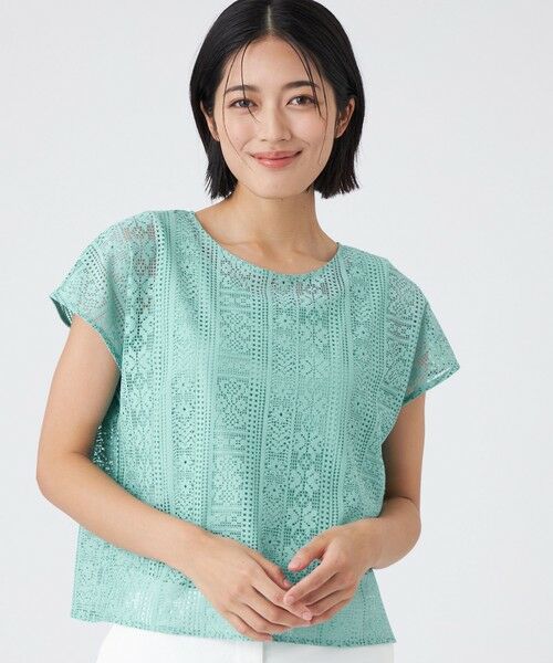 TRANS WORK/トランスワーク 【接触冷感・吸水速乾・抗菌防臭・UV・ウォッシャブル】コンパクト40Gポンチ×ラッセルレース グリーン1 38