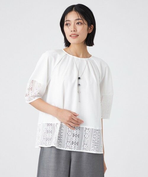 TRANS WORK / トランスワーク カットソー | 【接触冷感・吸水速乾・抗菌防臭・UV・ウォッシャブル】コンパクト40Gポンチ×ラッセルレースカットソー | 詳細5