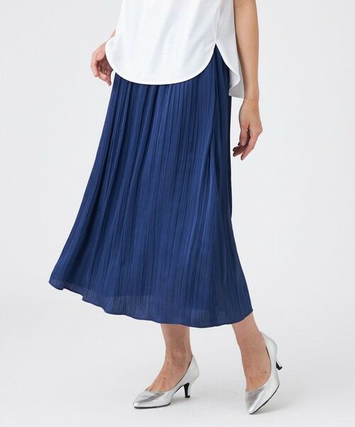 TRANS WORK/トランスワーク 【ウォッシャブル】プリーツ調バックサテンスカート ネイビー1 40 TRANS WORK/トランスワーク 【ウォッシャブル】プリーツ調バックサテンスカート ネイビー1 40