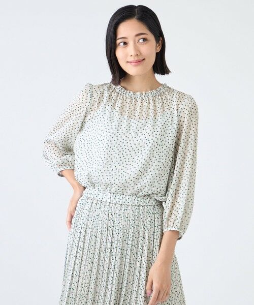 TRANS WORK/トランスワーク 【ウォッシャブル】ドットクレープブラウス グレー3 38 TRANS WORK/トランスワーク 【ウォッシャブル】ドットクレープブラウス グレー3 38