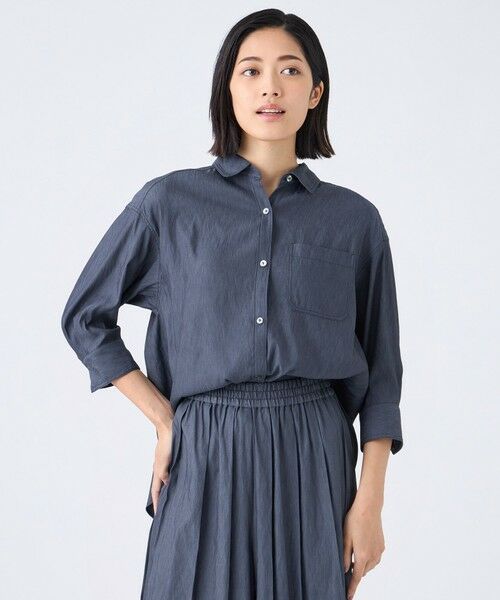 TRANS WORK/トランスワーク 【ウォッシャブル】割繊シャンブレー ネイビー3 38 TRANS WORK/トランスワーク 【ウォッシャブル】割繊シャンブレー ネイビー3 38