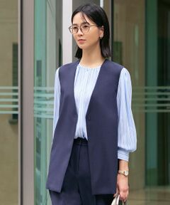 TRANS WORK / トランスワーク ノーカラージャケット | 【ウォッシャブル/接触冷感/防シワ】エアリーウーステッドジャケット