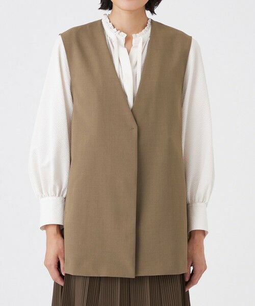 TRANS WORK / トランスワーク ノーカラージャケット | 【ウォッシャブル/接触冷感/防シワ】エアリーウーステッドジャケット | 詳細5