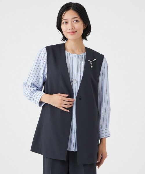 TRANS WORK / トランスワーク ノーカラージャケット | 【ウォッシャブル/接触冷感/防シワ】エアリーウーステッドジャケット | 詳細14