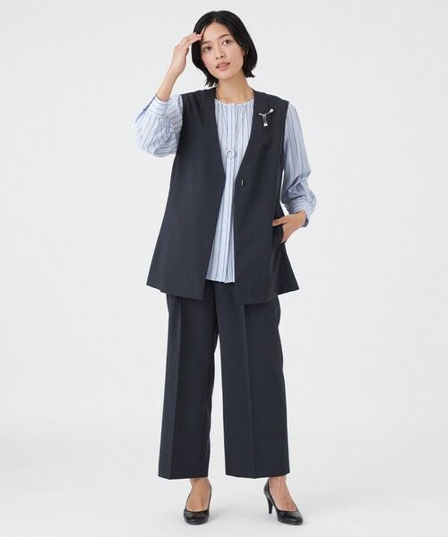 TRANS WORK / トランスワーク ノーカラージャケット | 【ウォッシャブル/接触冷感/防シワ】エアリーウーステッドジャケット | 詳細3