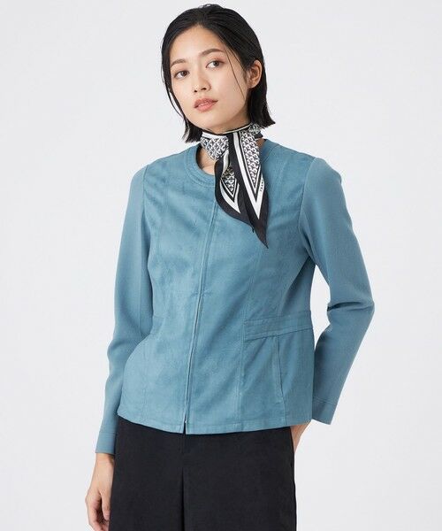 TRANS WORK/トランスワーク 【ウォッシャブル】ストレッチスエードジャケット ブルー1 38 TRANS WORK/トランスワーク 【ウォッシャブル】ストレッチスエードジャケット ブルー1 38