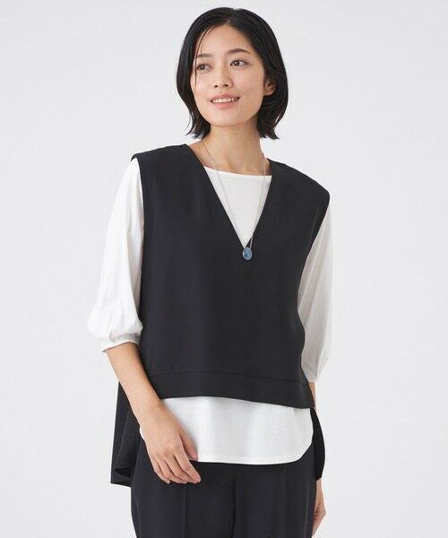 TRANS WORK/トランスワーク 【ウォッシャブル】ドライダブルクロス×スムースコンビカットソー ネイビー3 40 TRANS WORK/トランスワーク 【ウォッシャブル】ドライダブルクロス×スムースコンビカットソー ネイビー3 40