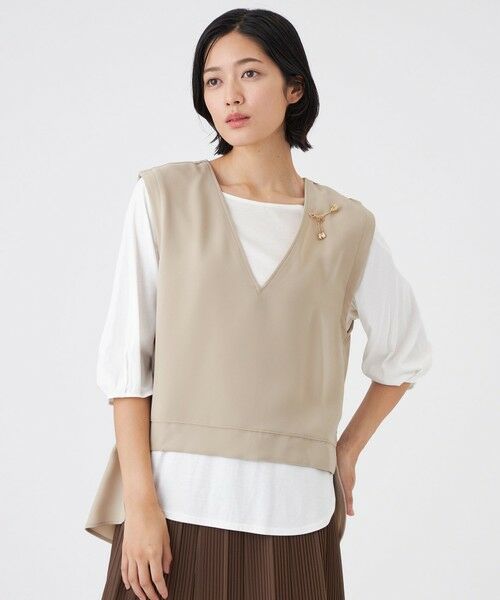 TRANS WORK/トランスワーク 【ウォッシャブル】ドライダブルクロス×スムースコンビカットソー ベージュ1 40 TRANS WORK/トランスワーク 【ウォッシャブル】ドライダブルクロス×スムースコンビカットソー ベージュ1 40