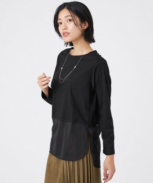 TRANS WORK/トランスワーク 【ウォッシャブル】セルローススムースカットソー ブラック1 40 TRANS WORK/トランスワーク 【ウォッシャブル】セルローススムースカットソー ブラック1 40