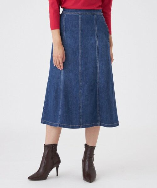 TRANS WORK / トランスワーク ロング・マキシ丈スカート | 【ウォッシャブル】ストレッチデニムライトスカート(ブルー1)