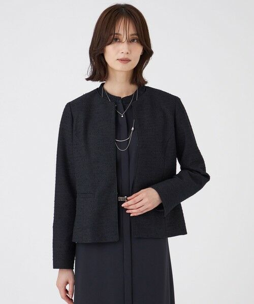 TRANS WORK/トランスワーク 【ウォッシャブル】ペーパーヤーンファンシージャケット ネイビー3 40 TRANS WORK/トランスワーク 【ウォッシャブル】ペーパーヤーンファンシージャケット ネイビー3 40