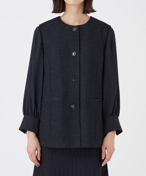 TRANS WORK / トランスワーク ノーカラージャケット | 【ウォッシャブル】ペーパーヤーンファンシージレ | 詳細3