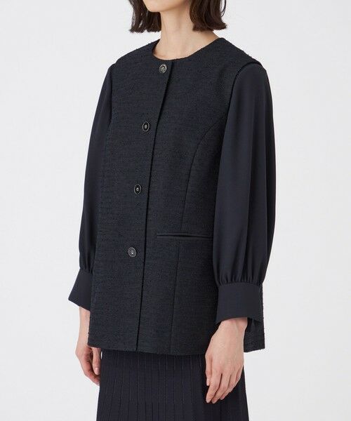 TRANS WORK / トランスワーク ノーカラージャケット | 【ウォッシャブル】ペーパーヤーンファンシージレ | 詳細4