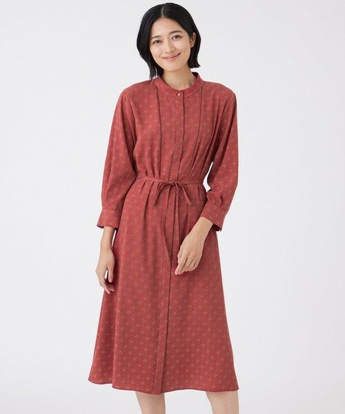 TRANS WORK/トランスワーク 【ウォッシャブル】ジオメトリックプリントワンピース レッド2 38 TRANS WORK/トランスワーク 【ウォッシャブル】ジオメトリックプリントワンピース レッド2 38