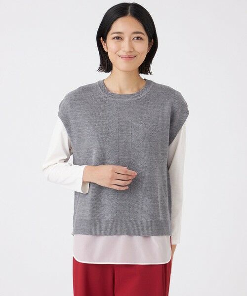 TRANS WORK/トランスワーク 【ウォッシャブル】エクストラファインウールジレ グレー3 40 TRANS WORK/トランスワーク 【ウォッシャブル】エクストラファインウールジレ グレー3 40