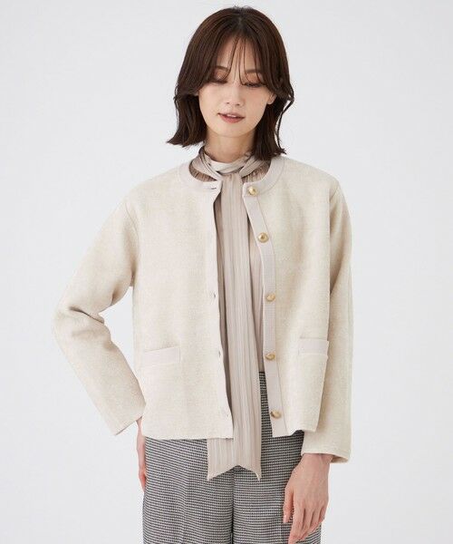 TRANS WORK/トランスワーク 【ウォッシャブル】モールヤーン×TEXBRIDアウター ベージュ1 38 TRANS WORK/トランスワーク 【ウォッシャブル】モールヤーン×TEXBRIDアウター ベージュ1 38