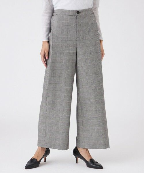 TRANS WORK/トランスワーク 【ウォッシャブル】グレンチェックパンツ ブラック1 42 TRANS WORK/トランスワーク 【ウォッシャブル】グレンチェックパンツ ブラック1 42