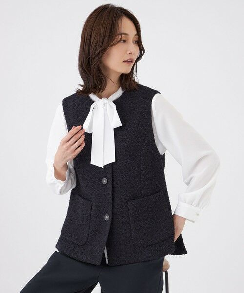 TRANS WORK / トランスワーク ノーカラージャケット | 【ウォッシャブル】ミックスツィードジレ（ネイビー3）