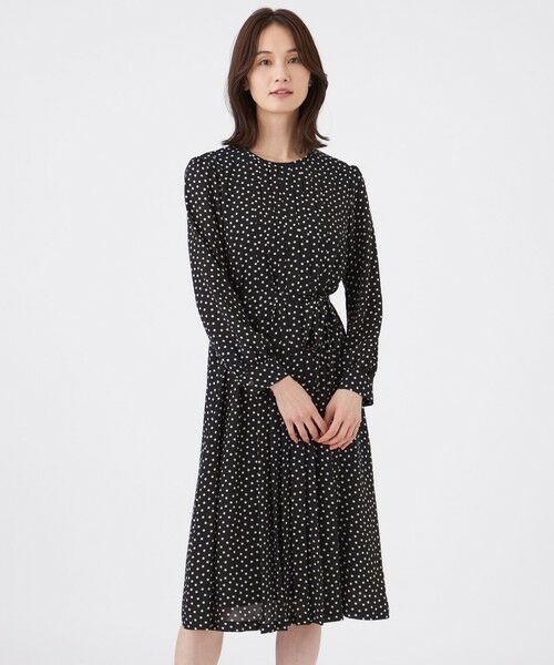 TRANS WORK / トランスワーク ロング・マキシ丈ワンピース | 【ウォッシャブル】ノルディスドットワンピース（ブラック1）