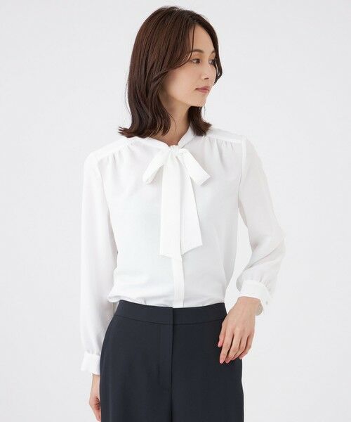 TRANS WORK / トランスワーク シャツ・ブラウス | 【ウォッシャブル・UV・防しわ】ストレッチジョーゼットブラウス（オフホワイト2）