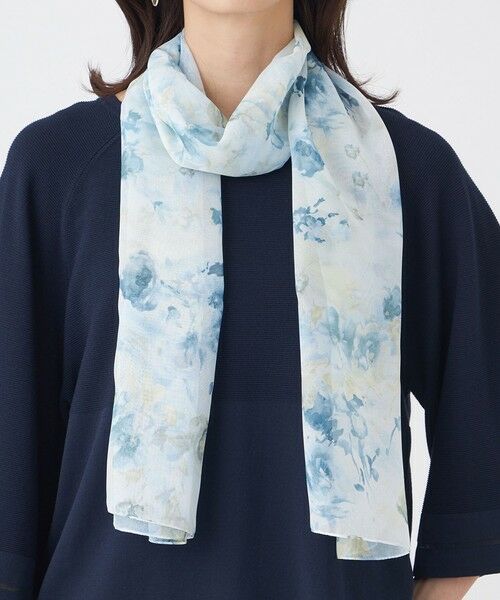 TRANS WORK / トランスワーク マフラー・ショール・スヌード・ストール | 【ウォッシャブル】フラワーショートストール（ブルー5）