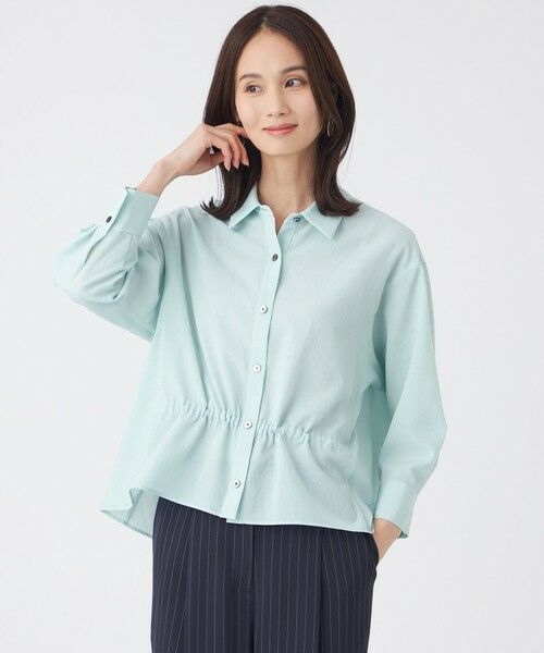 TRANS WORK / トランスワーク シャツ・ブラウス | 【接触冷感・ウォッシャブル】スラブクレープブラウス（ブルー1）