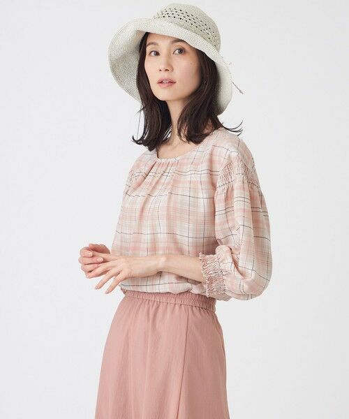 TRANS WORK / トランスワーク シャツ・ブラウス | 【ウォッシャブル】シアーチェックプリントブラウス（ベージュ1）