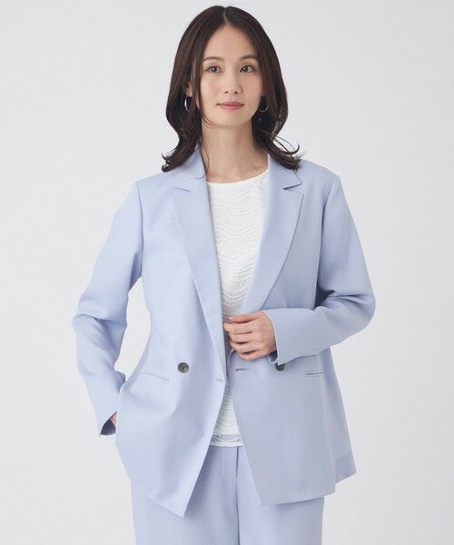 TRANS WORK / トランスワーク ノーカラージャケット | 【UV対策・着用しわ軽減・ウォッシャブル】エアリーコードレーンテーラードジャケット（ブルー1）
