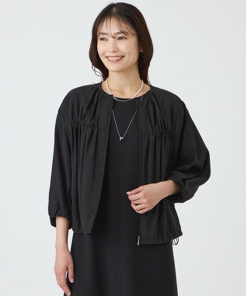 TRANS WORK / トランスワーク ノーカラージャケット | 【ウォッシャブル】ブライトワッシャーブルゾン（ブラック1）