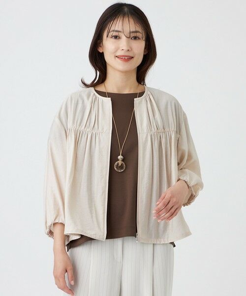 TRANS WORK / トランスワーク ノーカラージャケット | 【ウォッシャブル】ブライトワッシャーブルゾン（ベージュ1）