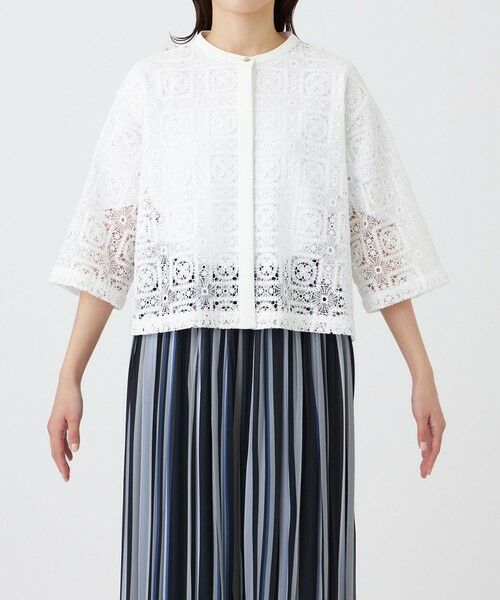 TRANS WORK / トランスワーク シャツ・ブラウス | 【ウォッシャブル】クロッシュケミカルレースコンビブラウス | 詳細4